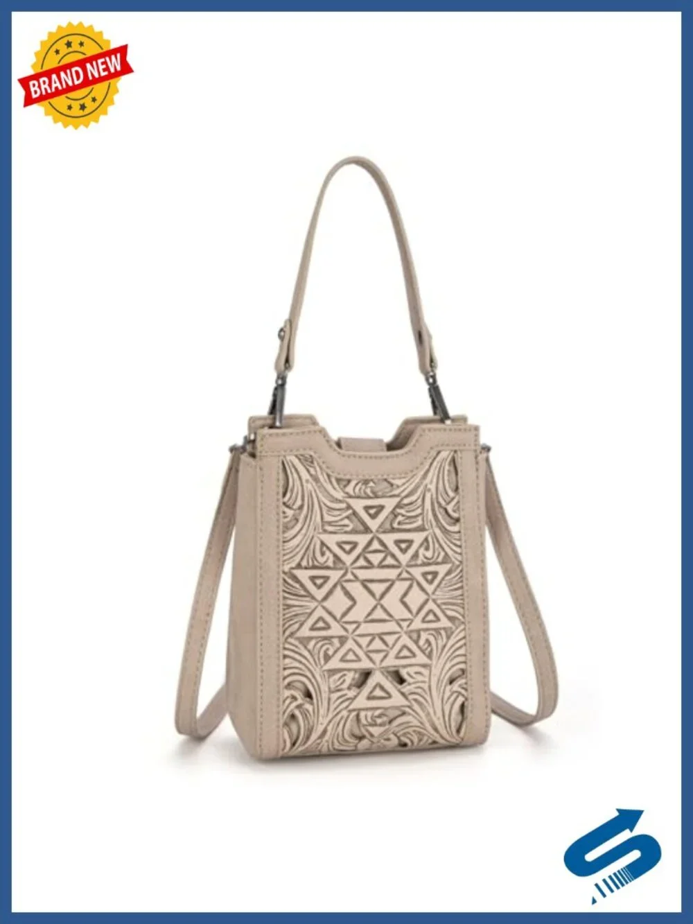 Faux Leather Tooling Crossbody Sling Bag with Adjustable Strap